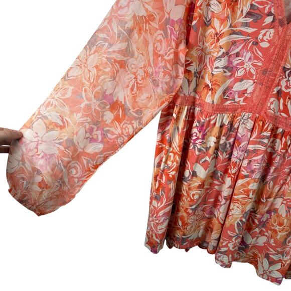 Torrid Super Soft Knit Orange Floral Babydoll Blouse Balloon Sleeve Womens 2x - Picture 3 of 7